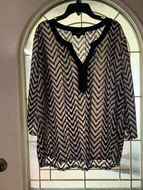 Women's Size L Black and Creat Print Blouse by Naif